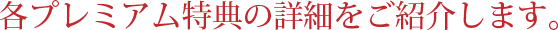 各プレミアム特典の詳細をご紹介します。