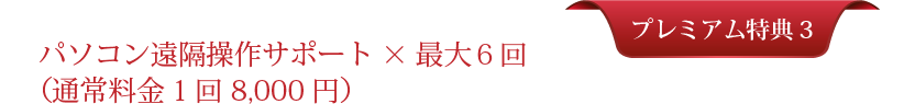 プレミアム特典＃３：パソコン遠隔操作サポート×最大６回（通常料金1回8,000円）